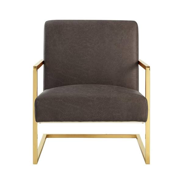 Nicole Miller Konnor Tan/Gold PU Leather Accent Chair with Square Arm
