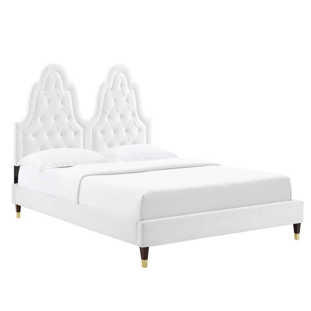 MODWAY Alexandria White Tufted Performance Velvet King Platform Bed MOD
