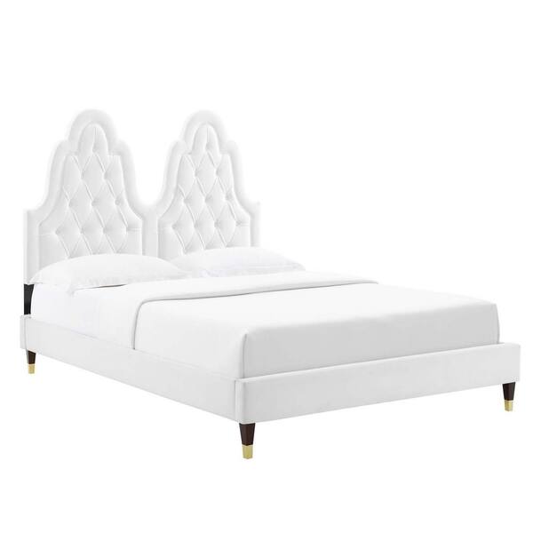 MODWAY Alexandria White Tufted Performance Velvet King Platform Bed MOD