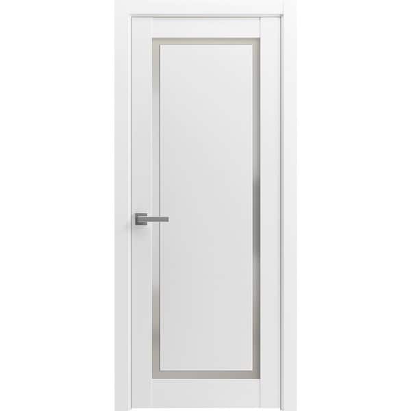 888 24 in. x 80 in. Right-Hand/Inswing Solid Frosted Glass Painted White Single Prehung Interior Door with Hardware
