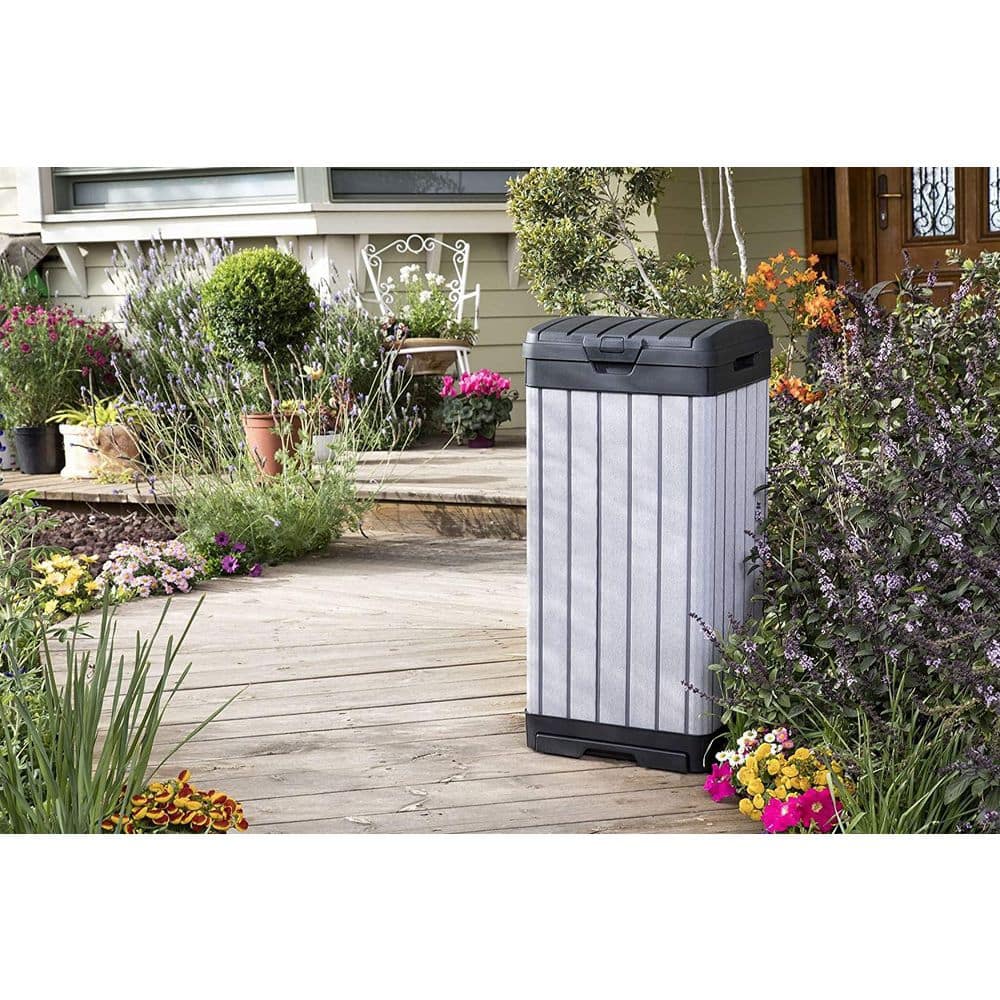 Gray Heavy Duty Plastic Outdoor Trash Can with Double Lid