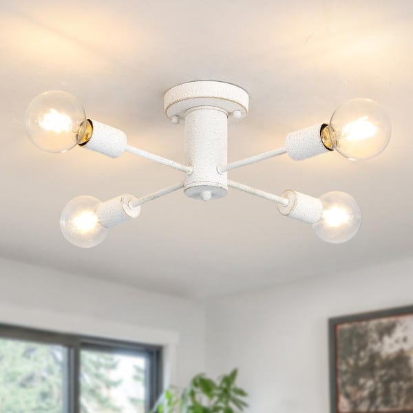 LWYTJO Theis 17.5 in. 4-Light White Semi-Flush Mount Sputnik Chandelier Linear Ceiling Mount Light for Bedroom Room Dining Room