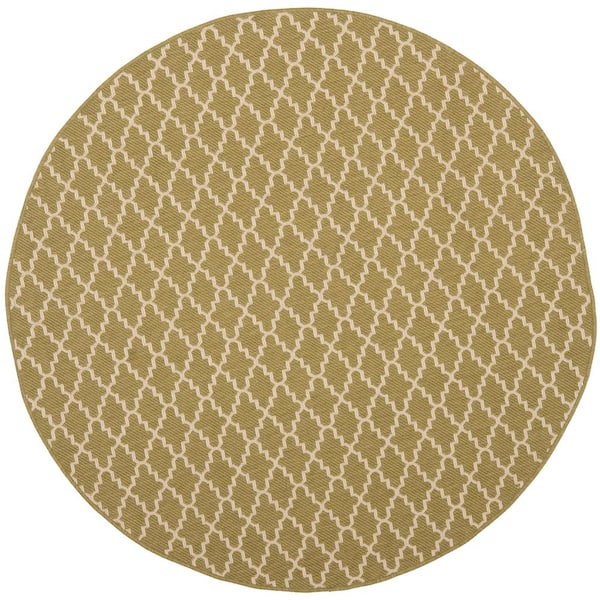 SAFAVIEH Courtyard Green/Beige 7 ft. x 7 ft. Round Geometric Indoor/Outdoor Patio  Area Rug