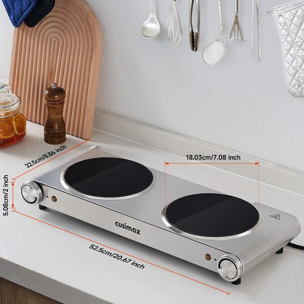 Portable Stainless Steel Electric Cooktop Infrared 2-Burner, 7.75 in & 6.75  in