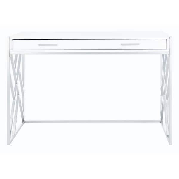 SAFAVIEH Elaine 43.3 in. White/Silver 1-Drawer Writing Desk