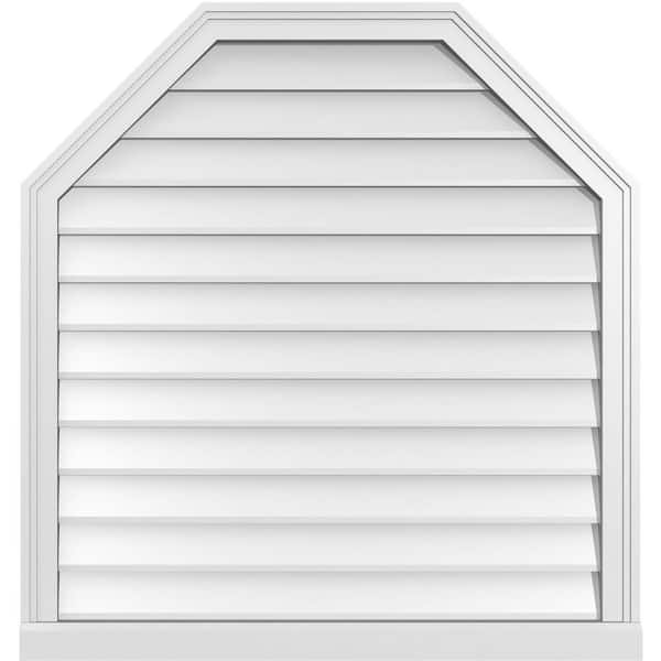 Ekena Millwork 34" x 36" Octagonal Top Surface Mount PVC Gable Vent: Non-Functional with Brickmould Sill Frame