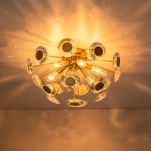 Naveen 16.9 in. 6-Light Gold Crystal Cluster, Sputnik Starburst Sphere Semi Flush Mount Lighting with Glam Crystal Sheet