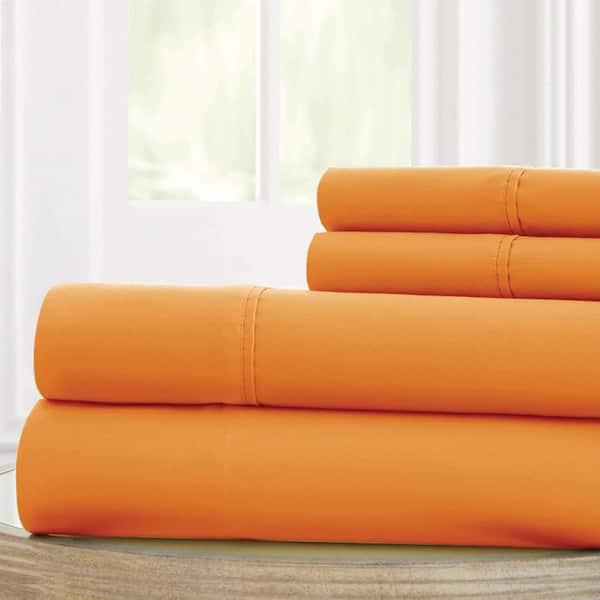 MODERN THREADS 1800 Series 100 gsm Paradise Orange Cal. King Solid Microfiber 4-Piece Sheet Set