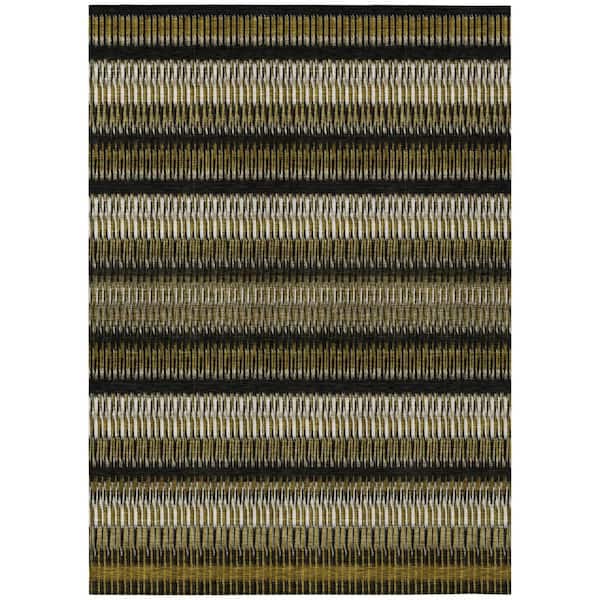 Brown, Ivory, Black 3 ft. x 5 ft. Woven Striped Polyester Rectangle Indoor / Outdoor Area Rug
