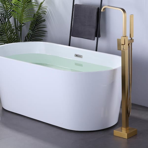 Brass Single-Handle Floor Mount Claw Foot Freestanding Tub Faucet Bathtub Filler with Hand Shower in Gold