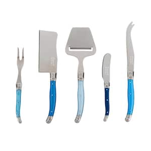 Laguiole 5 Piece Cheese Knife, Fork and Slicer Set, "Shades of Blue"