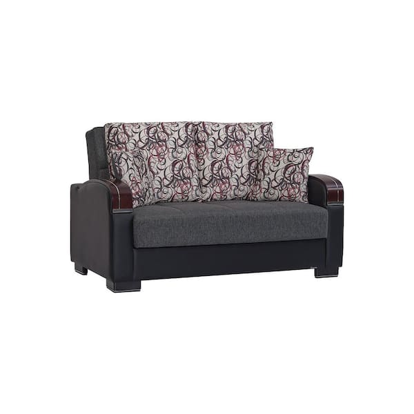 Ottomanson Goliath Collection Convertible 63 in. Grey Chenille 2-Seater Loveseat with Storage