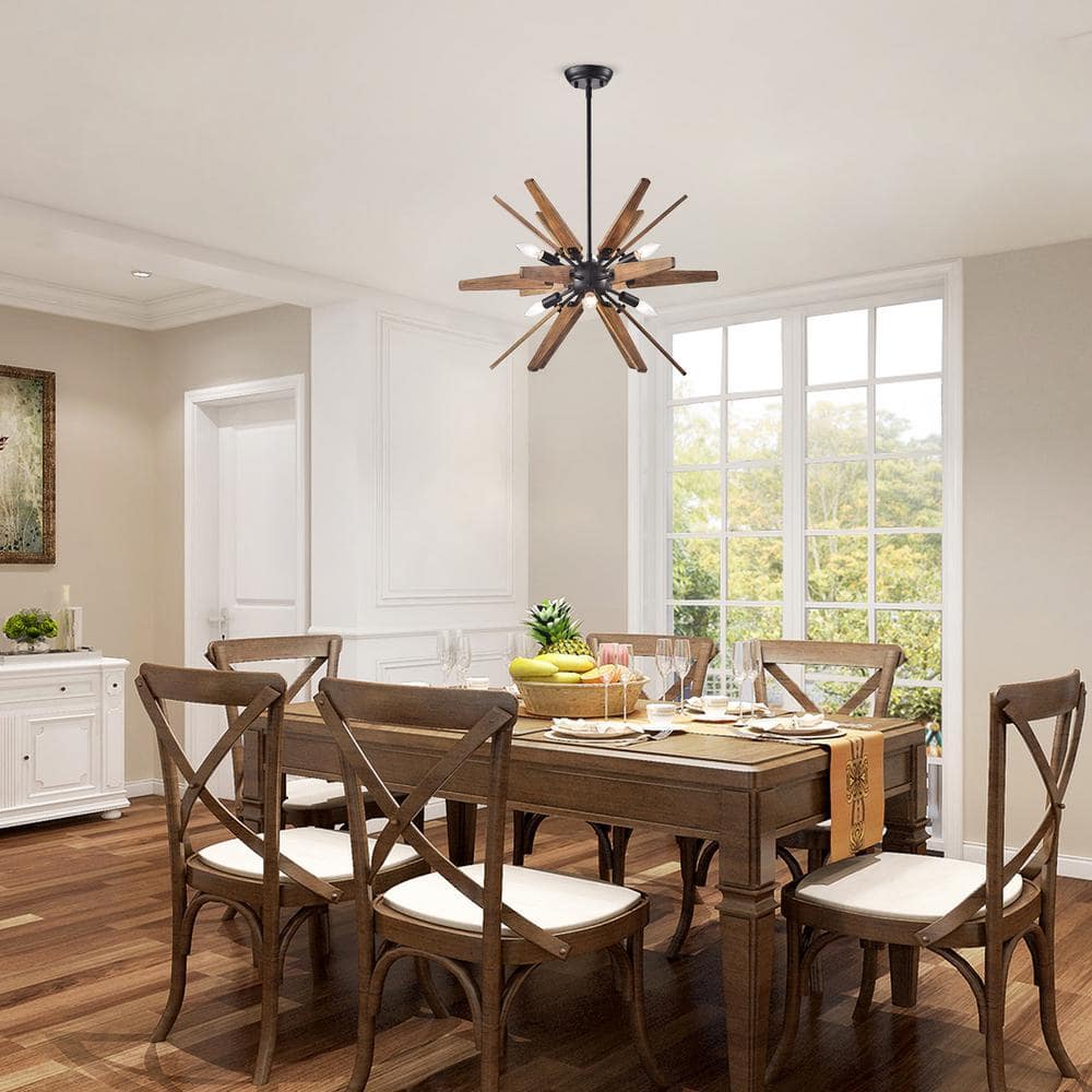 Bernice Antique Black and Natural Wood 26" Sputnik Chandelier