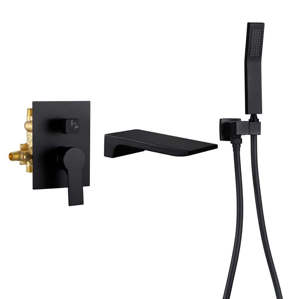 Single-Handle Wall Mount Roman Tub Faucet with Hand Shower and Waterfall in