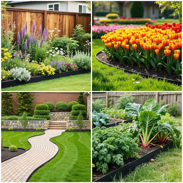 Augbeer Black Plastic Landscape Edging with 150 Spikes No-Dig