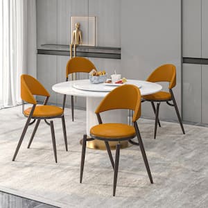 Modern Upholstered Leather Dining Chair with Cozy Open Back and Metal Legs for Dining Room Venice Series in Light Brown