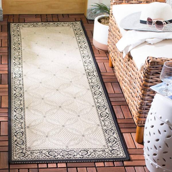 Safavieh Courtyard Illa Indoor/ Outdoor Waterproof Patio Backyard Rug  Black/Beige 2'3 x 14' Runner Stain Resistant 14' Runner Runner, Outdoor 