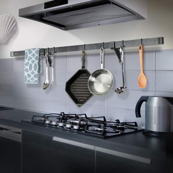Handcrafted Hammered Steel 72 in. Rolled End Bar Wall Mounted Pot Rack Only (Wall Brackets or Pot Hooks Sold Separately)