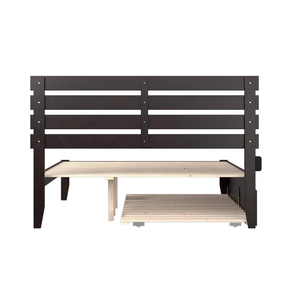 Espresso Queen Platform Bed with Twin XL Trundle and Storage Drawers