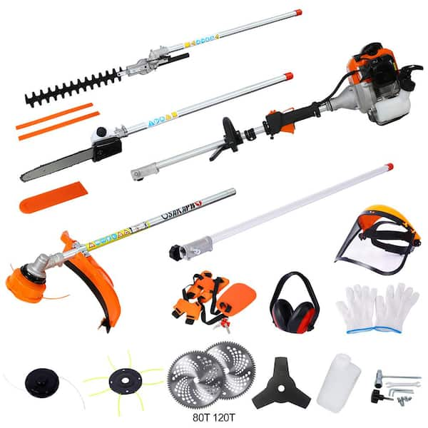 12 in 1 Multi-Functional Trimming Tool, 52CC 2-Cycle Garden Tool with Gas Pole Saw, Hedge, Grass Trimmer, Brush Cutter