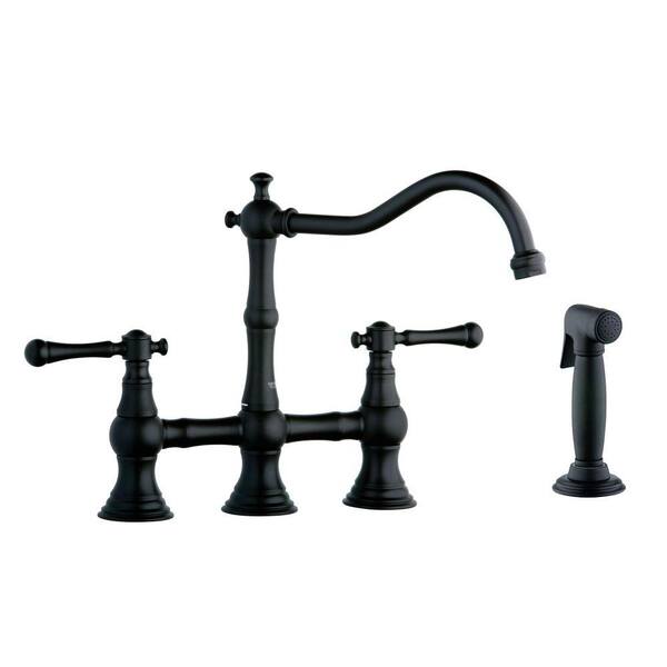 GROHE Bridgeford 2-Handle Bridge Kitchen Faucet with Side Sprayer in Oil Rubbed Bronze