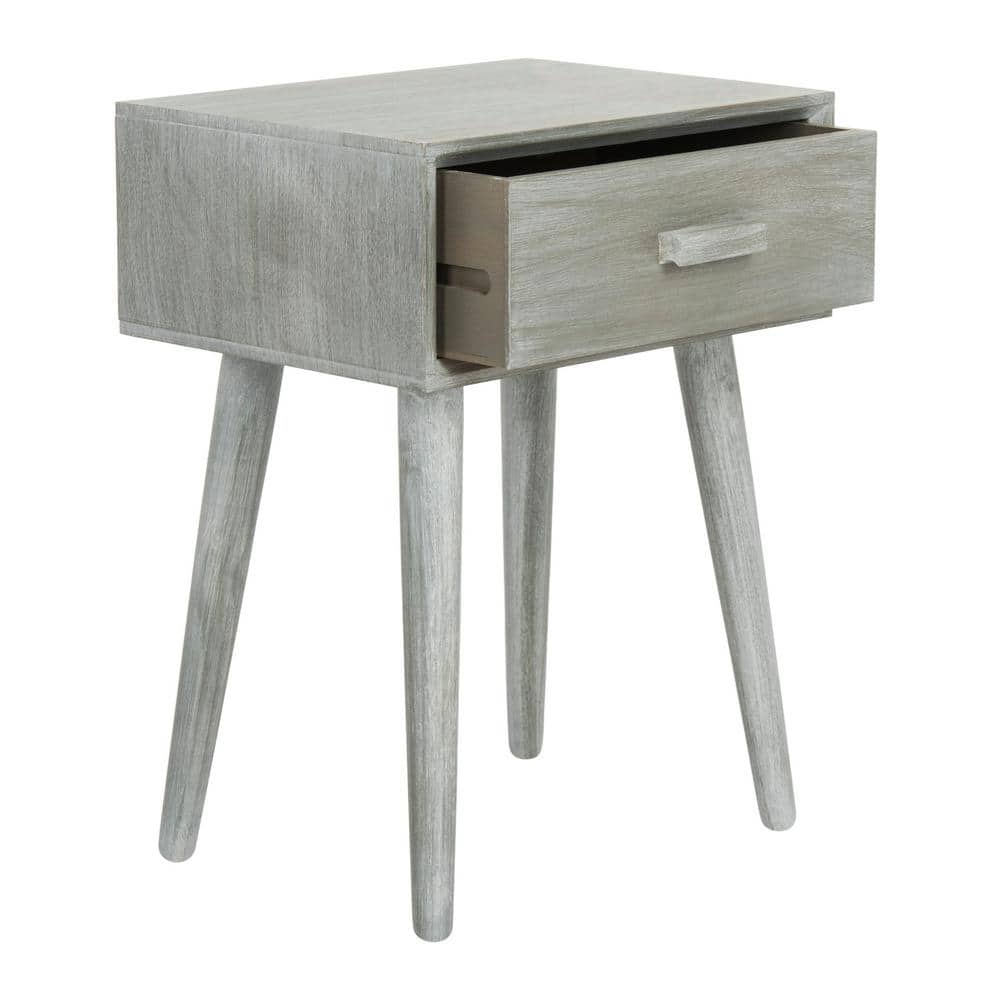 Transitional Slate Grey Rectangular Pine Wood Side Table with Storage