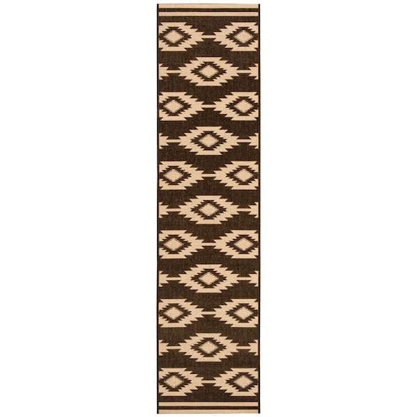 SAFAVIEH Beach House Cream/Brown 2 ft. x 8 ft. Geometric Indoor/Outdoor Patio  Runner Rug