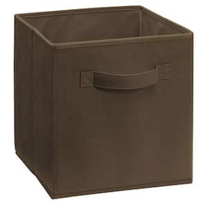 11 in. H x 10.5 in. W x 10.5 in. D Dark Brown Wood Fabric Cube Storage Bin