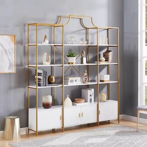 78 in. Tall White and Gold 4 Tiers Standard Accent Bookcase with Storage Cabinet and X Bar Gold Frame