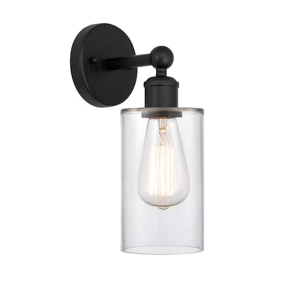 Clymer 1-Light Matte Black, Clear Wall Sconce with Clear Glass Shade