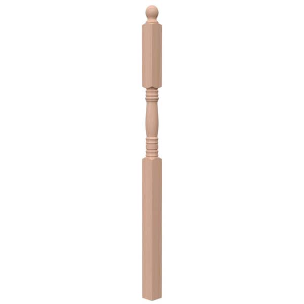 EVERMARK Stair Parts 4546 72 in. x 3-1/2 in. Unfinished Red Oak Ball Top Landing Newel Post for Stair Remodel