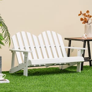 2-Person White Adirondack Chair Kid Solid Wood Loveseat Backrest Arm Rest Patio