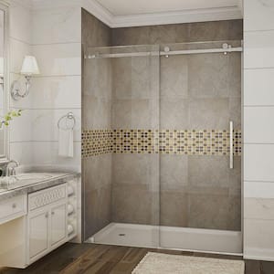 Moselle 60 in. x 75 in. Completely Frameless Sliding Shower Door in Stainless Steel with Clear Glass