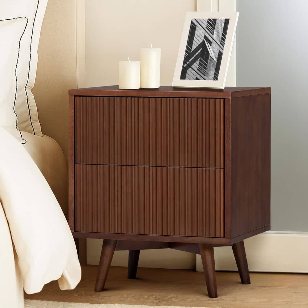 Teamson Home Tremolo Walnut 2-Drawer 20 in. W Nightstand with Push
