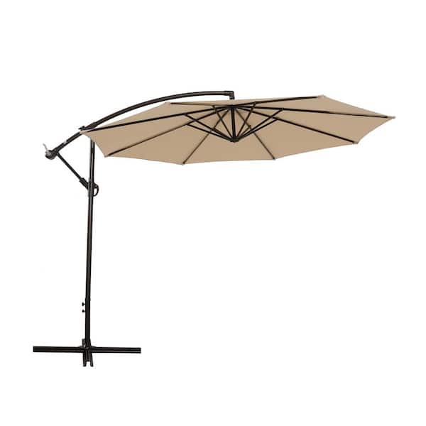Unbranded SERGA 10 ft. Market Outdoor Patio Umbrella with Crank Lift and Push Button Tilt in Beige