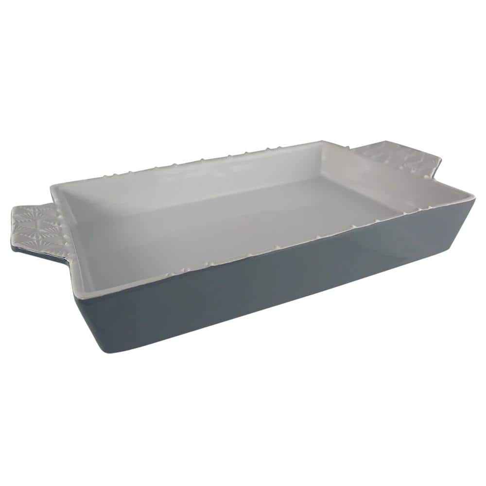 Ash and White Embossed Stoneware 13 x 9 Inch Baking Dish