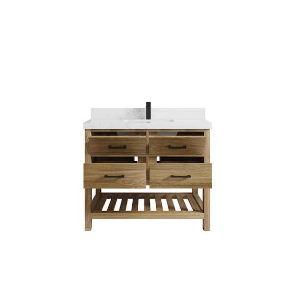 Willow Collections Parker Teak 42 in. W x 22 in. D x 36 in. H Single Sink Bath Vanity in Premium Polish with Empira White Quartz Top