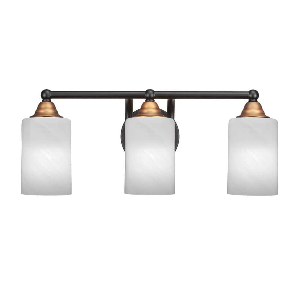 Madison 6.5 in. 3-Light Bath Bar, Matte Black and Brass, White Marble ...