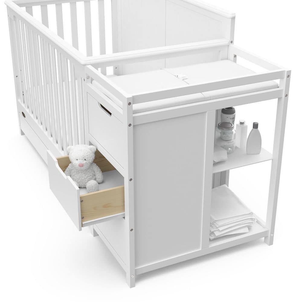 White 5-in-1 Convertible Crib and Changer with Drawer