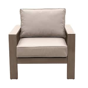 Aluminum Wood Grained Outdoor Lounge Chair with Gray Cushions