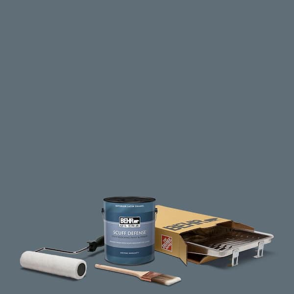 BEHR 1 gal. #N480-6 NYPD Extra Durable Satin Enamel Interior Paint and 5-Piece Wooster Set All-in-One Project Kit