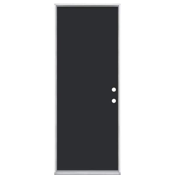 Masonite 30 in. x 80 in. Flush Left Hand Inswing Jet Black Painted Steel Prehung Front Exterior Door No Brickmold in Vinyl Frame