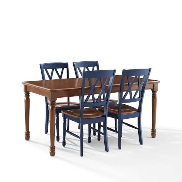 CROSLEY FURNITURE Shelby 5-Piece Rectangular Dark Cherry and Navy Wood Top Dining Set Seats 4