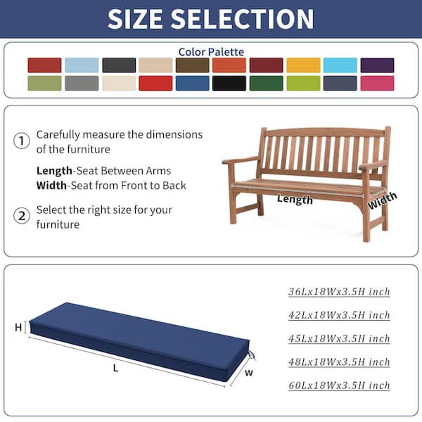 42 in. x 18 in. x 3.5 in. Rectangular Outdoor Porch Swing Bench Cushion Blue