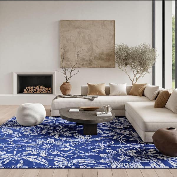 Whimsicle Navy 8 ft. x 10 ft. Floral Contemporary Area Rug