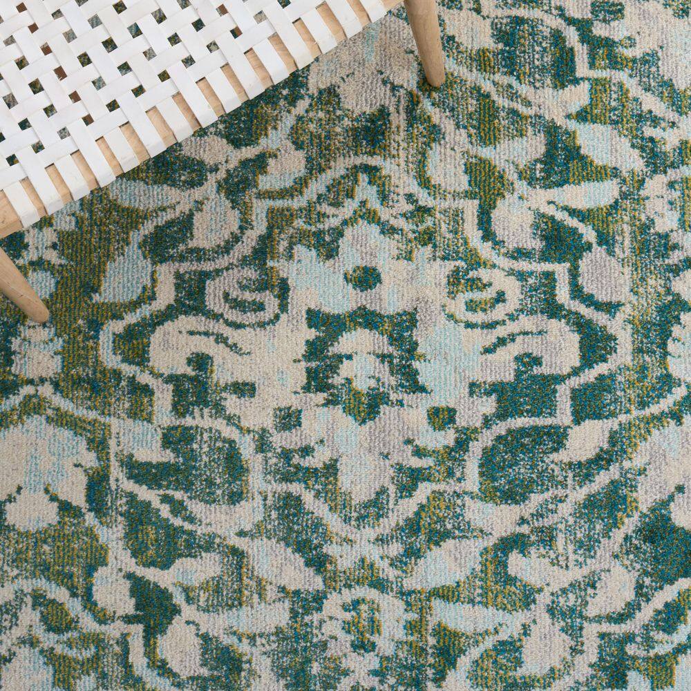 Green and Ivory Flat Woven Rectangular Area Rug