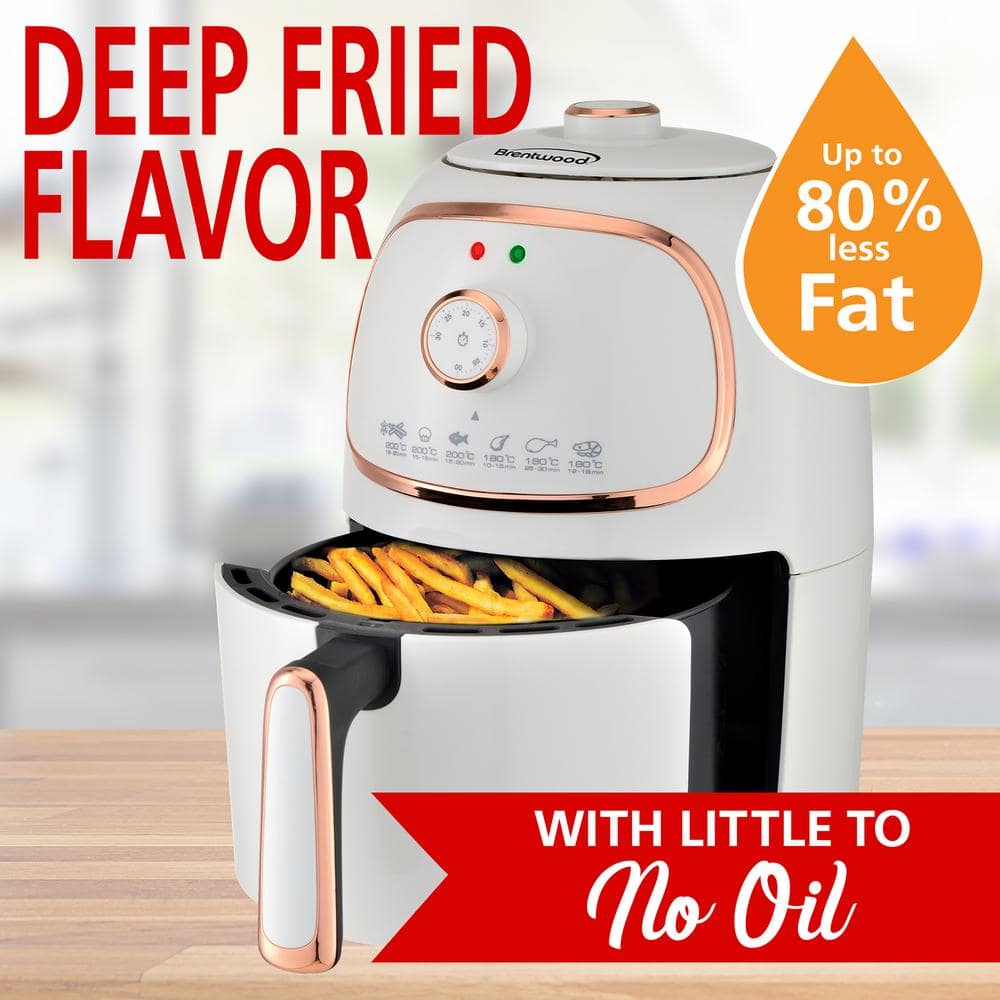 Brentwood White Electric Air Fryer with Rose Gold Accents