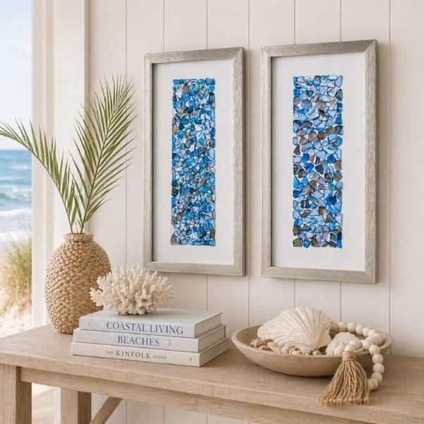 American Art Decor 3D Seashell Glass Mosaic Coastal Beach Wall Art