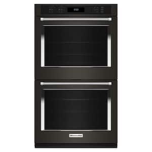 30 in Double Electric Wall Oven with True Convection Self-Cleaning in Black Stainless Steel with PrintShield Finish