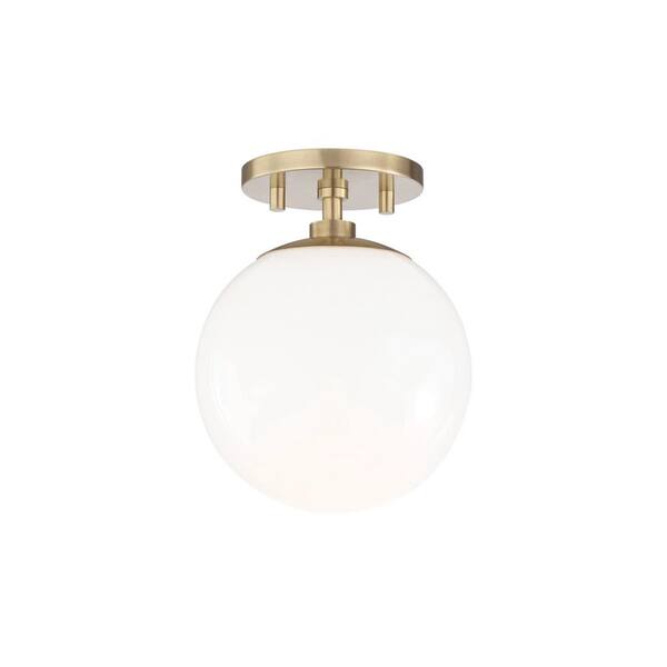 Fifth and Main Lighting Jack 1-Light Aged Brass Semi-Flush Mount with Opal Glossy Glass